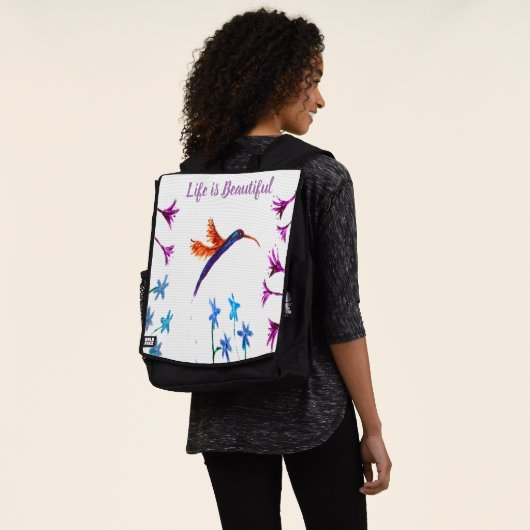Bird Art Floral Hummingbird Rucksack (Ausgewaschen)