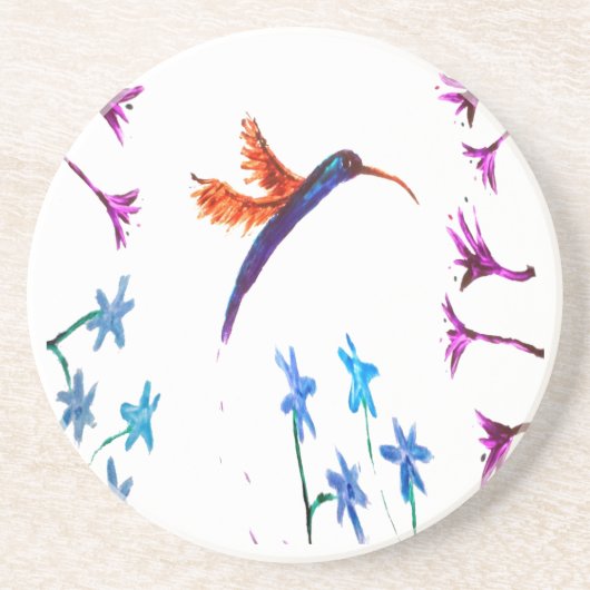 Bird Art Floral Hummingbird Sandstein Untersetzer (Vorne)