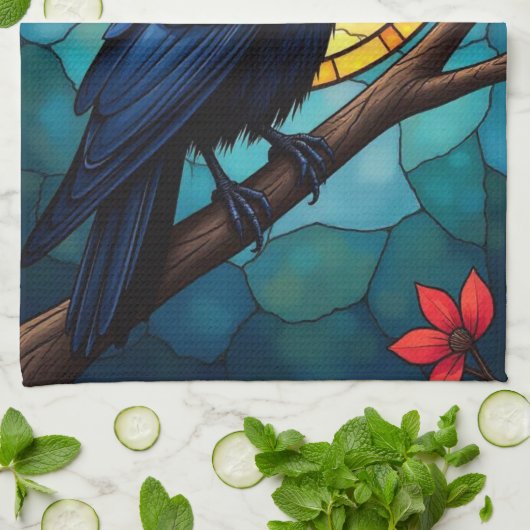 Bird Art gesteinigtes Glas Ravens Crows Geschirrtuch (Gefaltet)