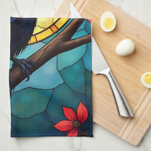 Bird Art gesteinigtes Glas Ravens Crows Geschirrtuch (Viertel Falte)