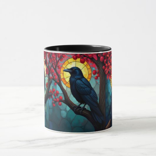 Bird Art gesteinigtes Glas Ravens Crows Tasse (Zentrum)