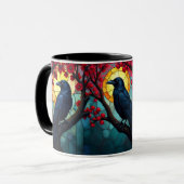 Bird Art gesteinigtes Glas Ravens Crows Tasse (Vorderseite Links)