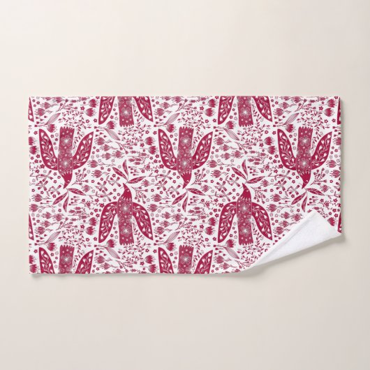 Bird Art Red White Badhandtuch Set (Handtuch)