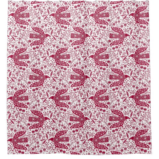 Bird Art Red White Duschvorhang (Vorderseite)