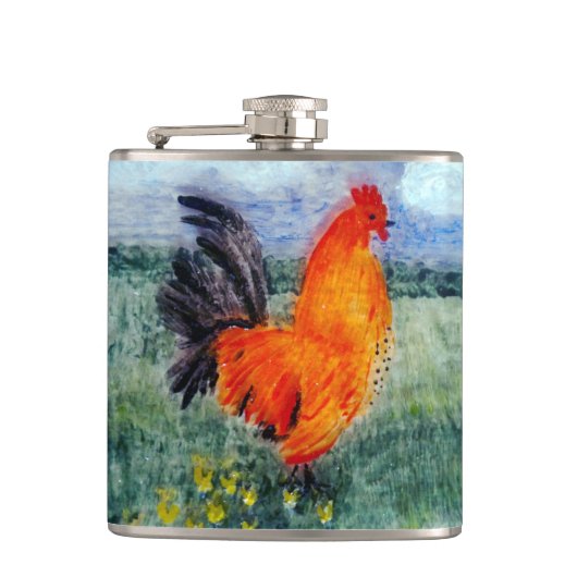 Bird Art Rooster Chicken Flachmann (Vorderseite)