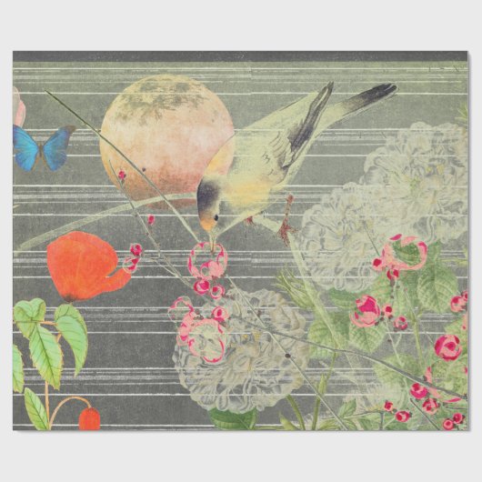 BIRD AUF BRANCH MIT VOLLSTÄNDIGEM MONDWAGENpapier Geschenkpapier (Flach)