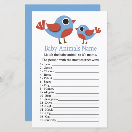 Bird Baby Animals Name Game (Vorne/Hinten)
