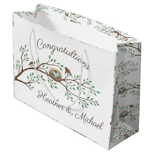 Bird Baby Shower Spring Große Geschenktüte (Rückseite Schrägansicht)