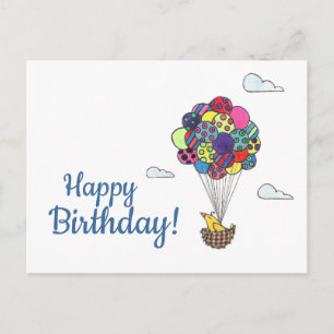 Bird Balloons Happy Birthday Postkarte