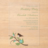 Bird Birthday Acryleinladungen (Vorderseite)