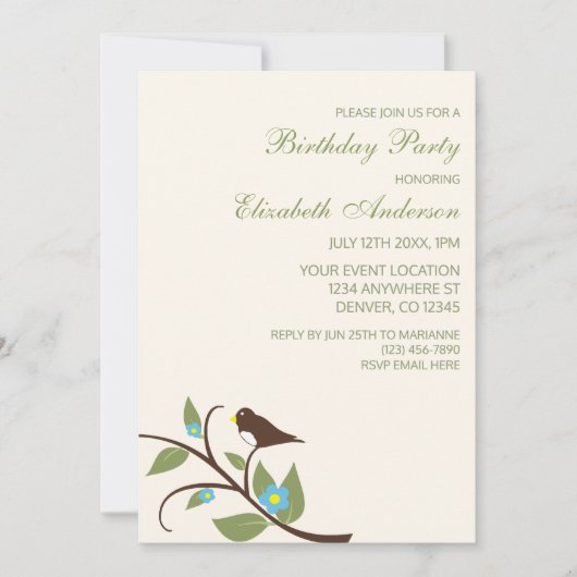 Bird Birthday Einladung (Vorderseite)