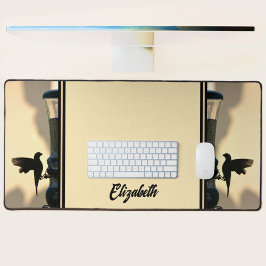 Bird Black Silhouette Golden Yellow Anpassbar Schreibtischunterlage