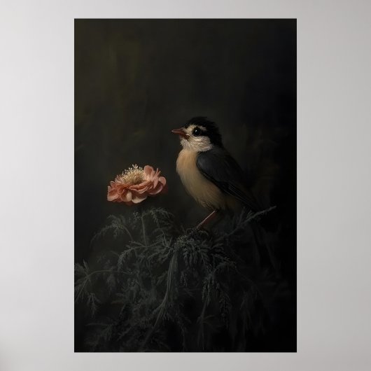 Bird & Bloom Dark Academia Botanische Kunst, Vinta Poster (Vorne)