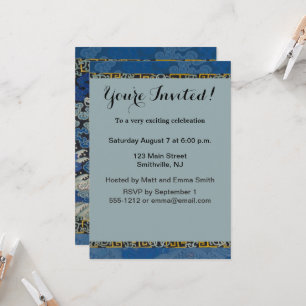 Bird Blue Chinesisch Stickerei Vintag Einladung