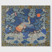 Bird Blue Chinesisch Stickerei Vintag Geschenkpapier (Flach)