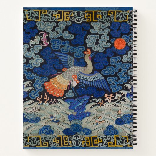 Bird Blue Chinesisch Stickerei Vintag Notizblock (Rückseite)
