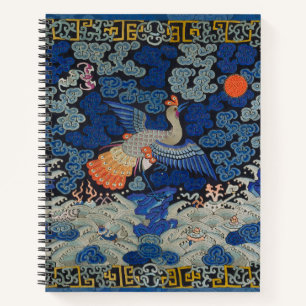 Bird Blue Chinesisch Stickerei Vintag Notizblock