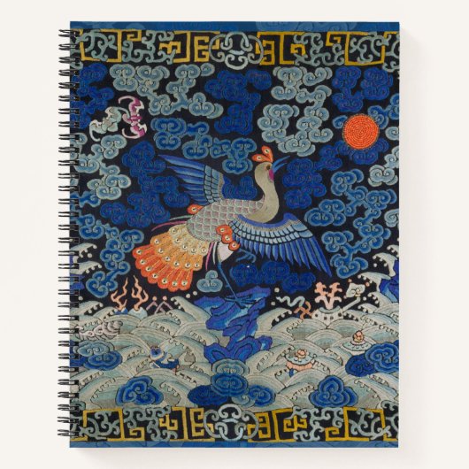 Bird Blue Chinesisch Stickerei Vintag Notizblock (Vorderseite)