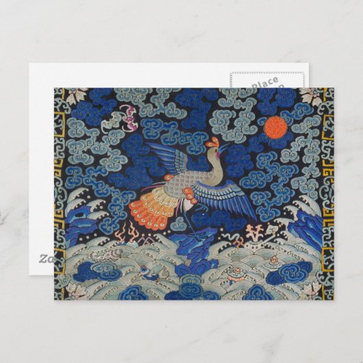 Bird Blue Chinesisch Stickerei Vintag Postkarte (Vorne/Hinten)