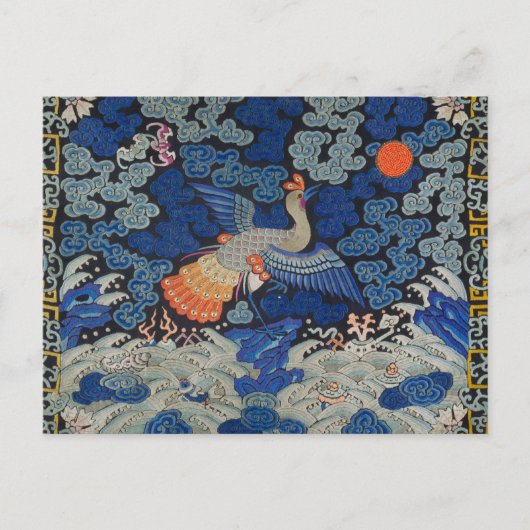 Bird Blue Chinesisch Stickerei Vintag Postkarte (Vorderseite)