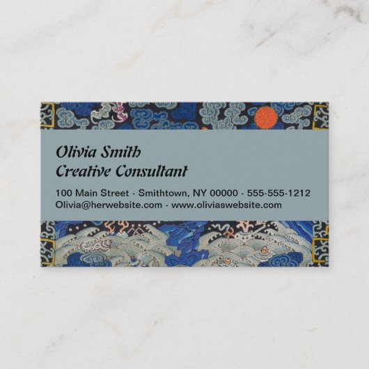 Bird Blue Chinesisch Stickerei Vintag Visitenkarte (Vorderseite)