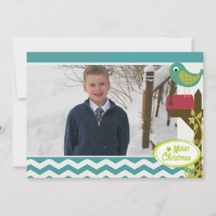 Bird Blue Zickzack Strip Holiday Foto Card Feiertagskarte