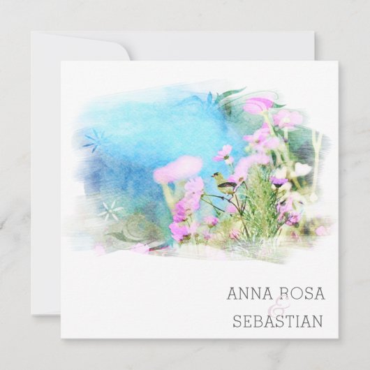 *~* Bird Blume AR12 FOTO UAWG + QR Hochzeit Einladung (Vorderseite)