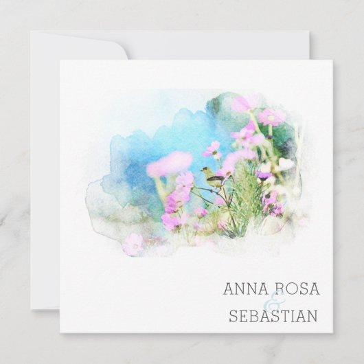 *~* Bird Blume AR12 QR FOTO UAWG Wedding Einladung (Vorderseite)