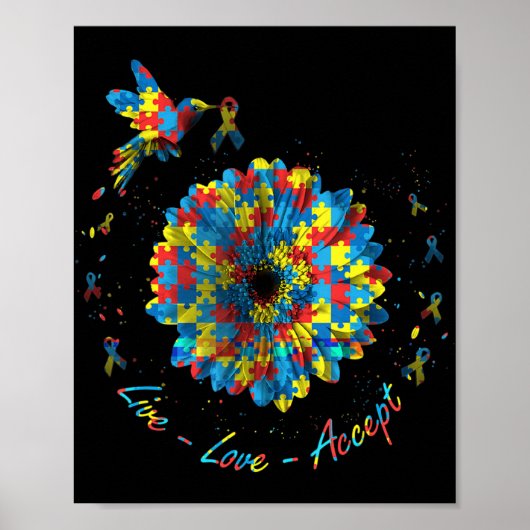 Bird Blume Ribbon Puzzle Live Liebe Akzeptieren Au Poster (Vorne)