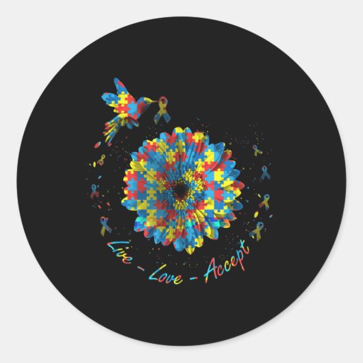 Bird Blume Ribbon Puzzle Live Liebe Akzeptieren Au Runder Aufkleber (Vorderseite)