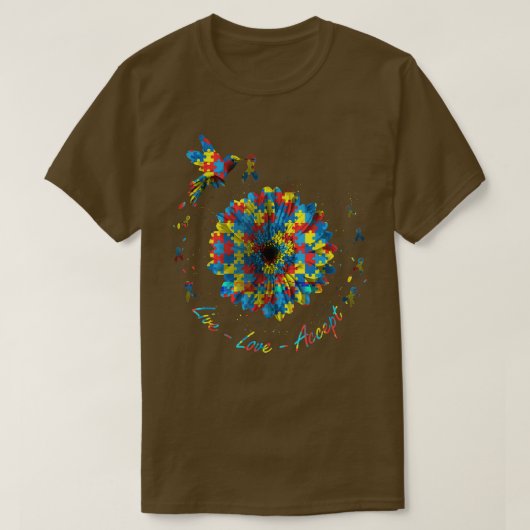 Bird Blume Ribbon Puzzle Live Liebe Akzeptieren Au T-Shirt (Design vorne)