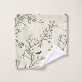 Bird Branch Watercolor Beige Nature Painting Waschlappen