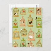 Bird Cages on Green Postkarte (Vorne/Hinten)