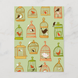 Bird Cages on Green Postkarte