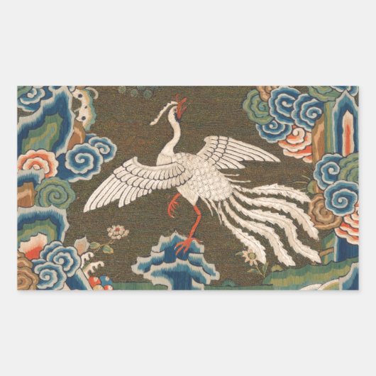Bird Chinese Antique Decor Rechteckiger Aufkleber (Vorderseite)