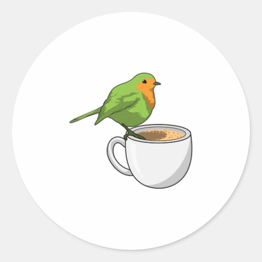 Bird Coffee Cup Runder Aufkleber (Vorderseite)