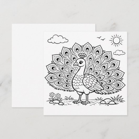 Bird Coloring Page Peacock Flat Card (Vorne/Hinten)