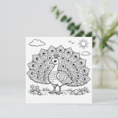 Bird Coloring Page Peacock Flat Card (Stehend Vorderseite)