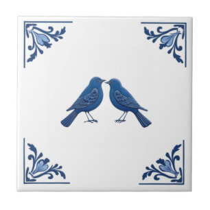 Bird Couple Delft Blue und White Floral Corners Fliese