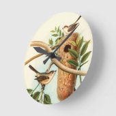 Bird Couple on a Nest Perched on a Branch Runde Wanduhr (Winkel)