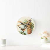 Bird Couple on a Nest Perched on a Branch Runde Wanduhr (Zuhause)
