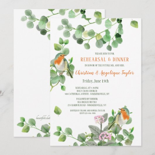 Bird Couple Probe Dinner Einladung (Vorne/Hinten)