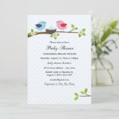 Bird Family Blue Baby Dusche Einladung (Stehend Vorderseite)