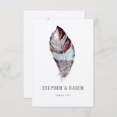Bird Feather Elegant Wedding Watercolor Dankeskarte (Vorne/Hinten)