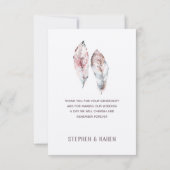 Bird Feather Elegant Wedding Watercolor Dankeskarte (Rückseite)
