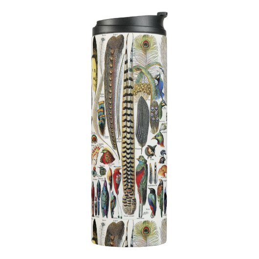 Bird Feather Wildlife Antique Feathers Art Nouveau Thermosbecher (Nach links gedreht)