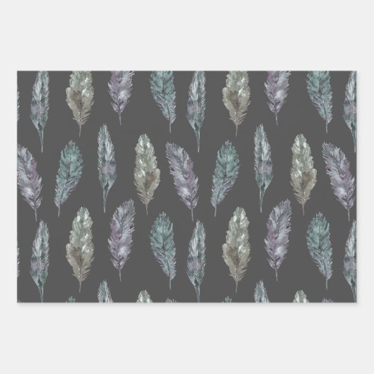 Bird Feathers Wasserfarbmuster Geschenkpapier Set (Vorderseite 3)