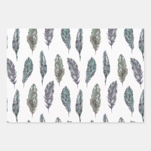 Bird Feathers Wasserfarbmuster Geschenkpapier Set (Vorderseite 2)