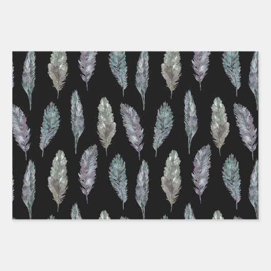 Bird Feathers Wasserfarbmuster Geschenkpapier Set (Vorderseite)