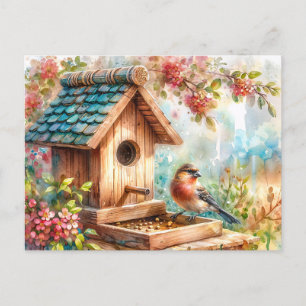 Bird Feeder Wasserfarbenwelt Kunst Postkarte